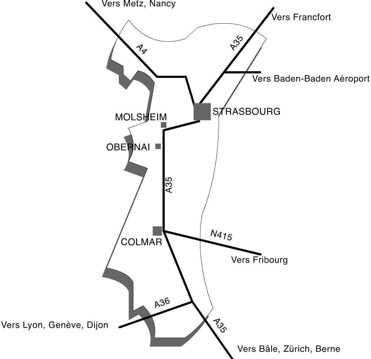 Plan de la région d'Alsace hotel strasbourg centre 