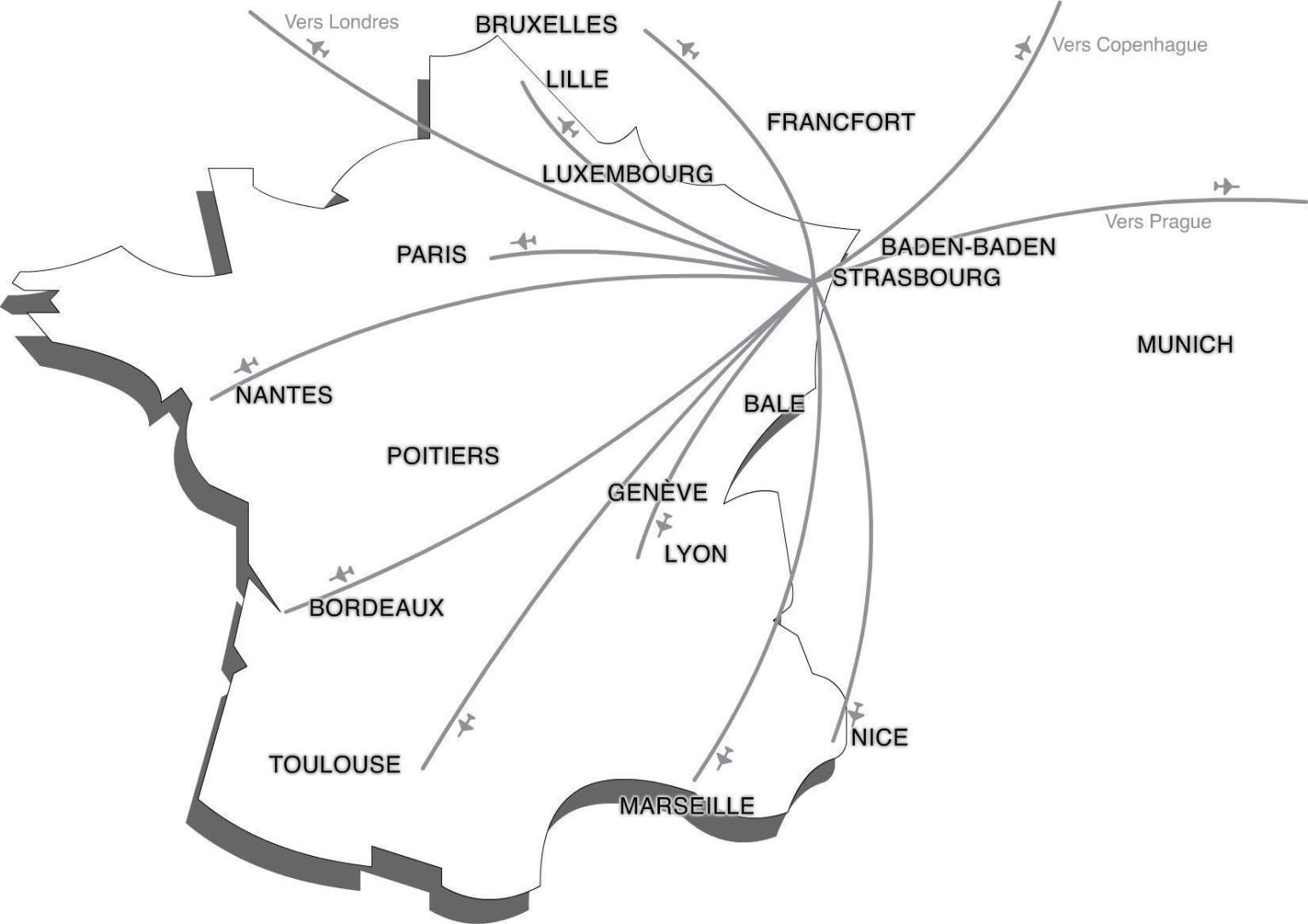 Carte aérienne en direction de Strasbourg hotel strasbourg centre